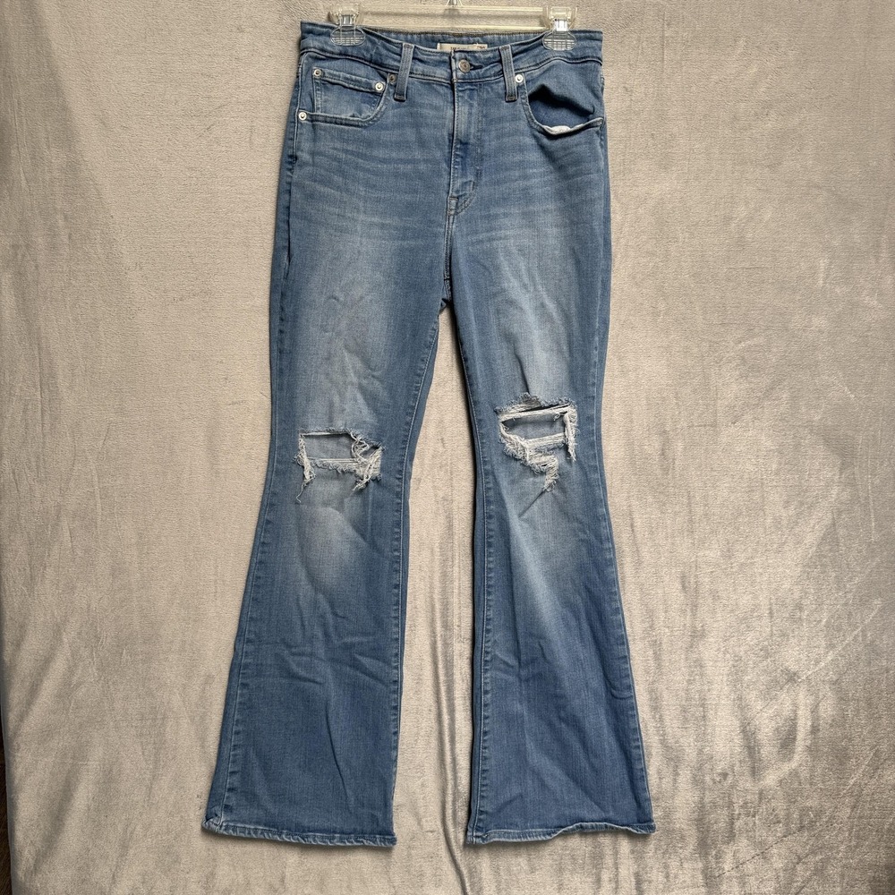 Levis 726 Flare Jeans Womens 30x32 Blue Mid Rise Distressed Flare Stretch Denim